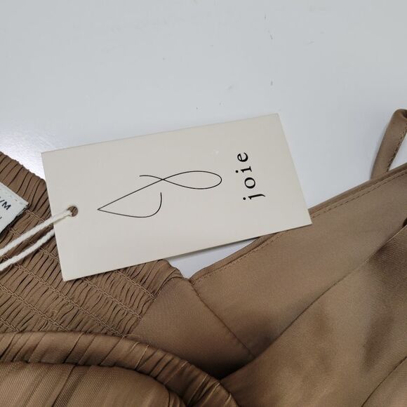 NEW JOIE TAUPE SILK FEEL SMOCKED CORSET PEASANT BLOUSE ULLA TOP M MEDIUM NWT - Picture 8 of 11